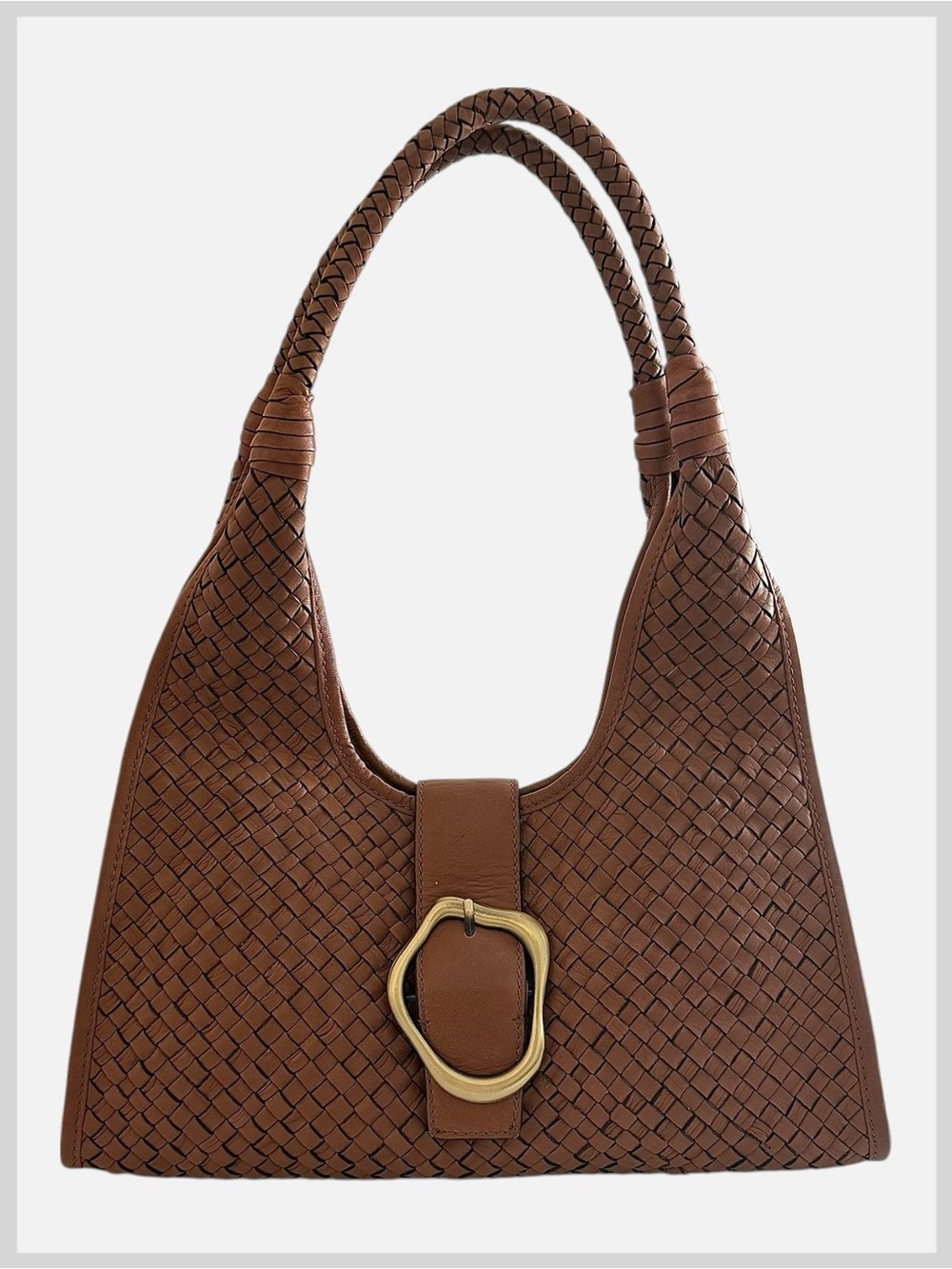 Woven Brown Leather Crescent Hobo Shoulder Bag